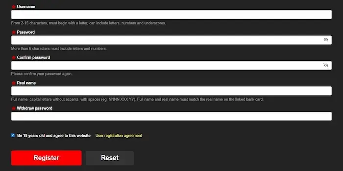 999IF register page with secure account sign-up and easy access to casino games